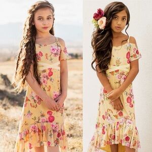 Joyfolie Mia Joy Delphine Saffron Yellow & Red Pink Roses Floral Dress